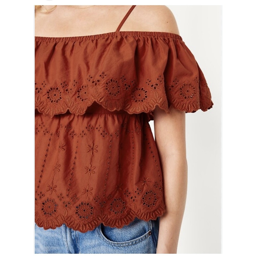 Old Navy Women's Off-Shoulder Cutwork Top Sz Large Bronzed Amber‎ Eyelet Ruff